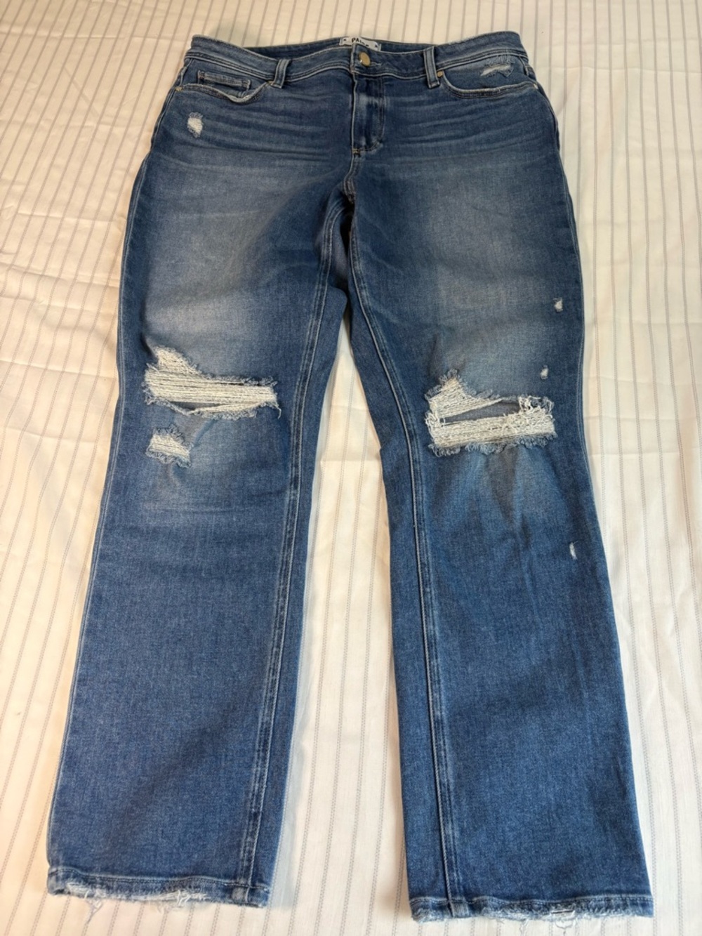 PAIGE women’s Distressed Medium Blue Straight Jeans